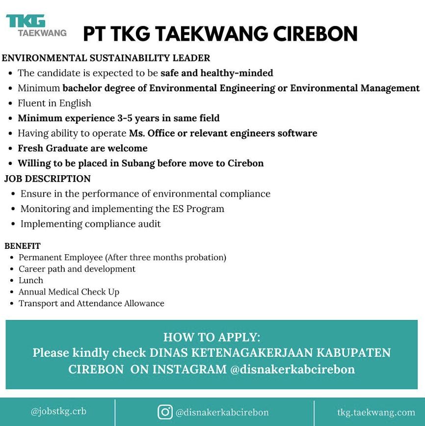 Lowongan Kerja PT TKG Taekwang Indonesia Cirebon Terbaru 2024